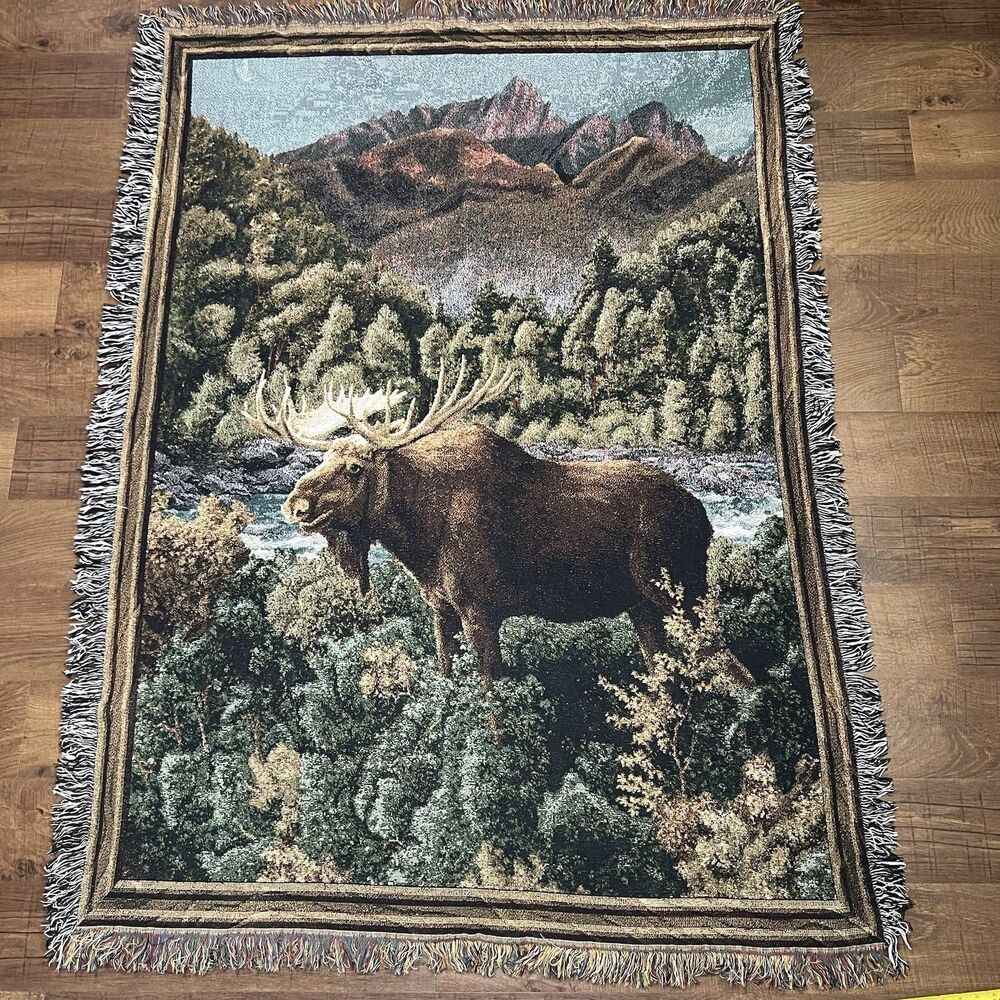Moose Lake Woven Tapestry Throw Blanket with Fringe Wall Hanging 51 in. x 68 in.